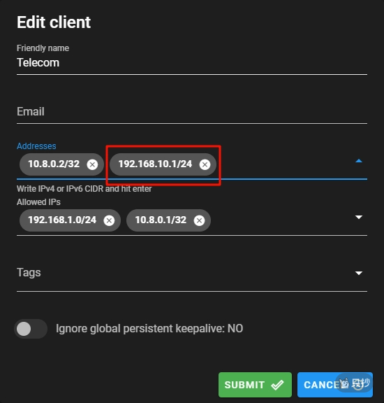 Edit client